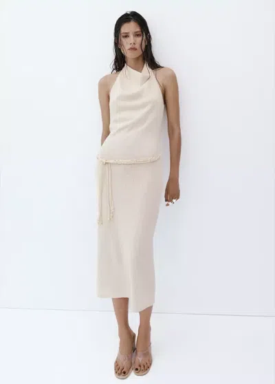 Mango Knit Halter Dress With Belt In Ecru