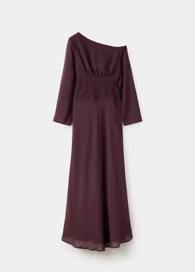 Mango Robe Épaule Dénudée In Bordeaux