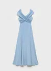 Mango Robe Évasée À Col Croisé Bleu - Femme - S -