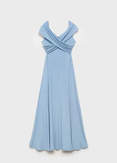 Mango Robe Évasée À Col Croisé Bleu - Femme - S -