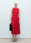 Mango Maya Shirred Sleeveless Flare Midi Dress In Red