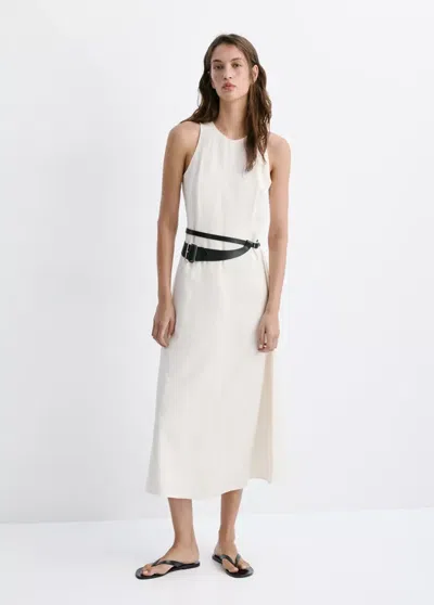 Mango Robe Évasée Détail Coutures In White
