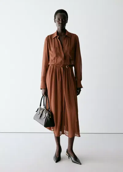 Mango Robe Évasée En Crêpe In Caramel
