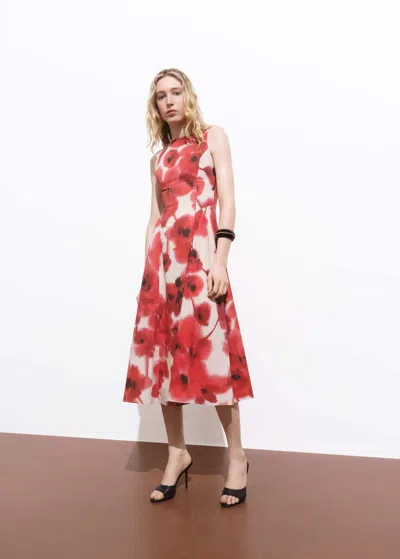 Mango Floral-print Flared Dress Ecru