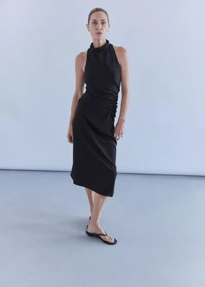 Mango Robe Froncée Avec Col Drapé In Black