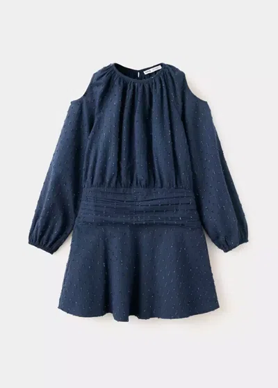 Mango Kids' Robe Froncée Avec Détails Métallisés In Bleu Marine