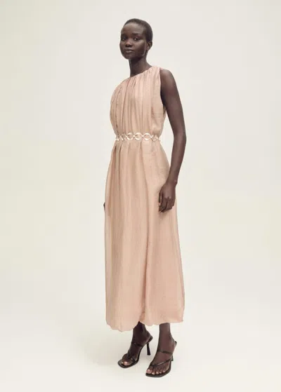 Mango Gathered Dress With Puffed Hem Beige