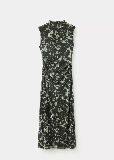 Mango Robe Froncée Imprimée In Gris