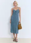 Mango Striped Gathered Dress Blue