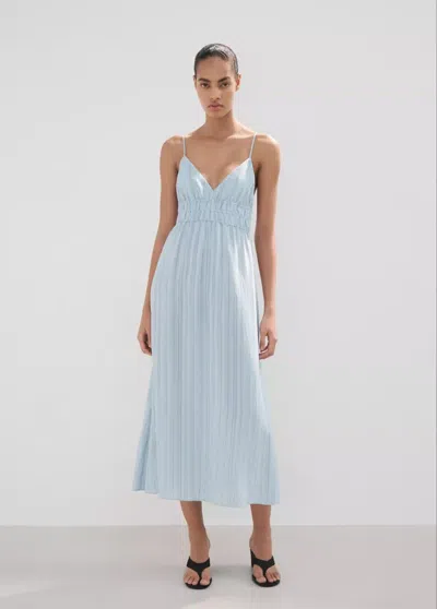 Mango Robe Froncée Rayures In Blue