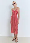Mango Striped Gathered Dress Red In Multi