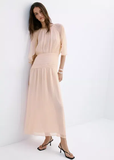 Mango Robe Gaze Froncée In Pink