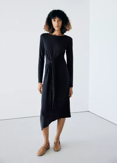 Mango Robe Grosse Maille Asymétrique In Bleu Marine