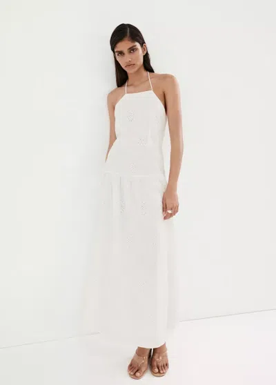 Mango Robe Halter Avec Broderies Ajourées In White