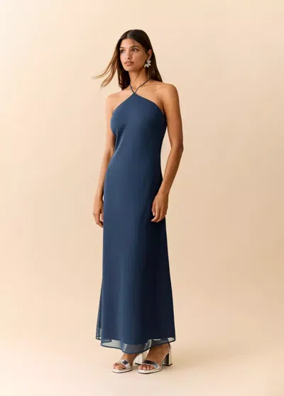 Mango Robe Halter Fines Bretelles In Blue
