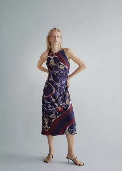 Mango Robe Halter Imprimé Chaînes In Bleu Marine