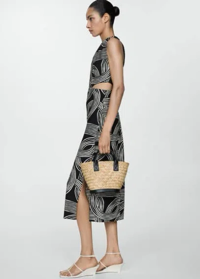 Mango Printed Dress With Openings Black In Noir