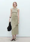 Mango Knotted Cotton Midi Dress Khaki