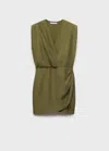 Mango Lyocell Wrap Dress Khaki