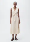 Mango Belt Linen Dress Off White In Beige