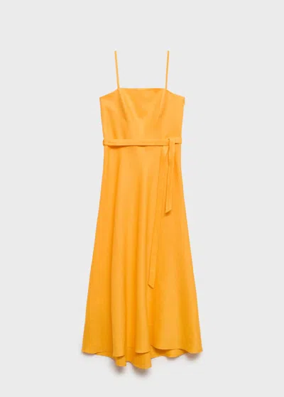 Mango Robe Lin Naud Orange - Femme - Xl -