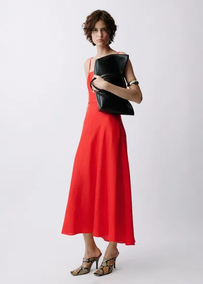 Mango Bow Linen-blend Dress Red