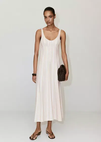 Mango Robe Lin Rayures Combinées In White