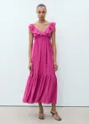 Mango Long Dress With Ruffle Neckline Fuchsia In Pink