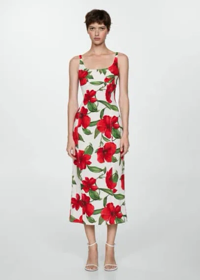 Mango Embossed Flower Gown Ecru