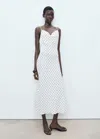 Mango Long Dress With Draped Neckline Off White