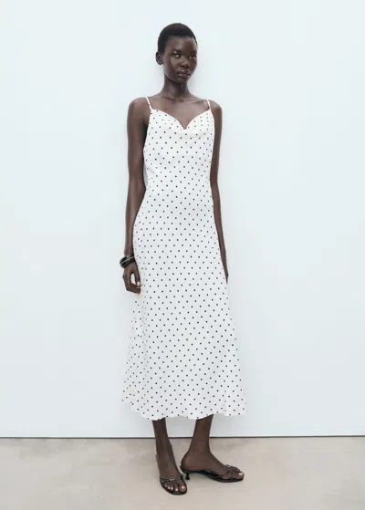 Mango Long Dress With Draped Neckline Off White