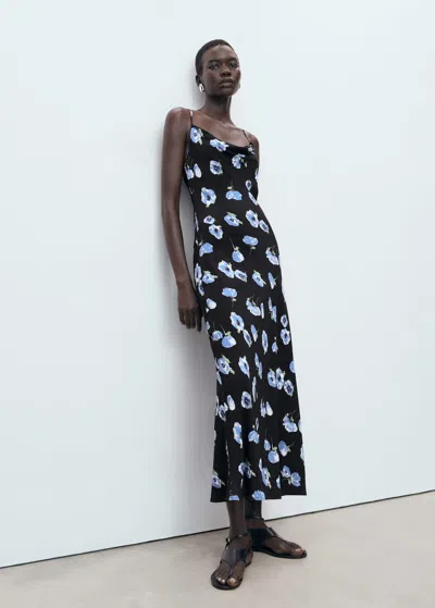 Mango Long Dress With Draped Neckline Black