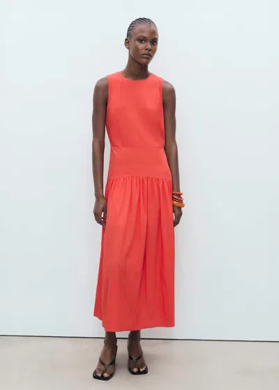 Mango Long Dress With Gathered Hem Intense Red