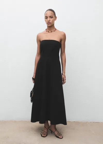 Mango Long Strapless Dress In Black