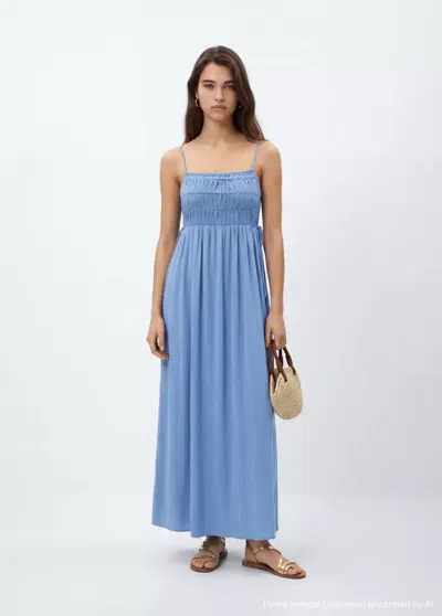 Mango Long Dress With Bead Detail In Sky Blue
