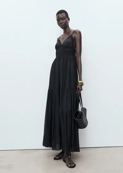 Mango Long Dress With Lace Details Black