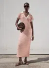 Mango Long Striped Knitted Dress Red