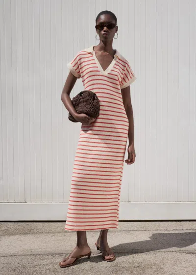 Mango Long Striped Knitted Dress Red