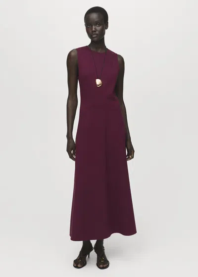 Mango Long Flared Dress Burgundy