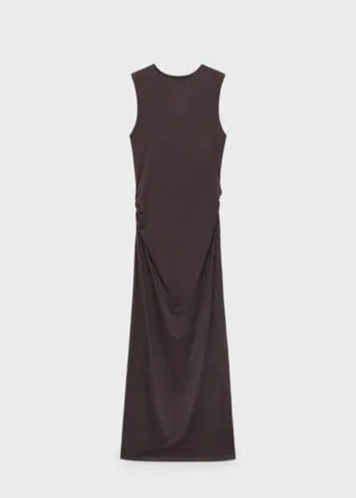 Mango Long Dress With Back Opening Brown