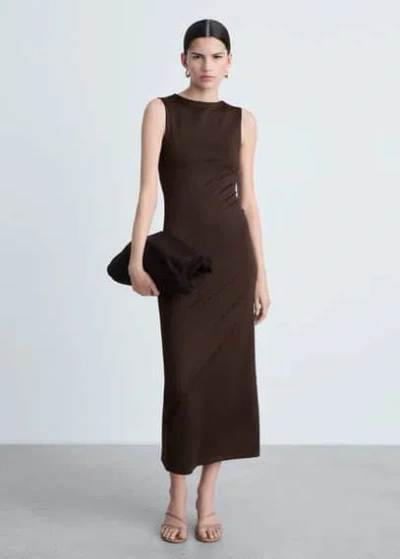 Mango Long Dress With Back Opening Brown