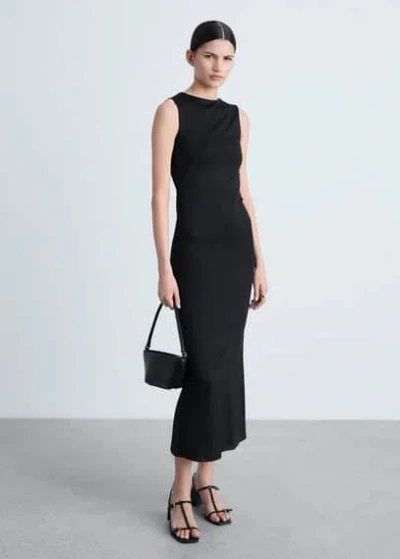 Mango Long Dress With Back Opening Black