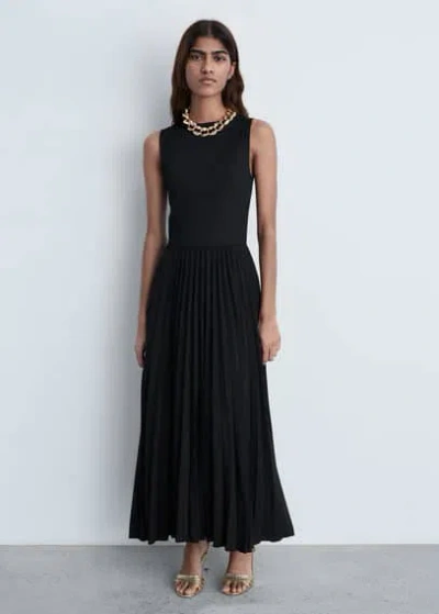 Mango Pleated Midi Dress Black In Noir