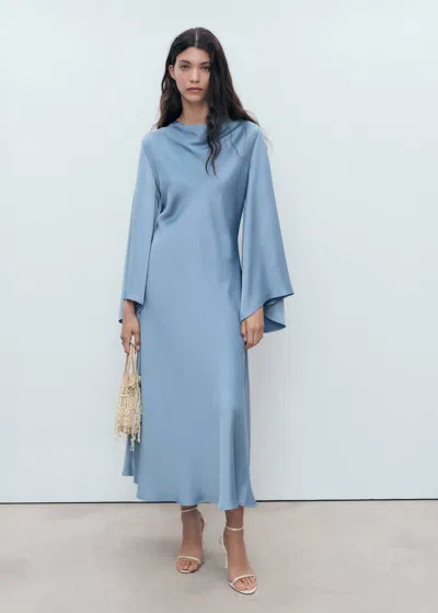 Mango Robe Longue Satinée Bleu - Femme - Xl -  In Blue