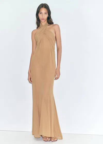 Mango Robe Longue Semi-transparente À Col Croisé Nude - Femme - L -  In Neutral