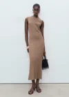 Mango Long Textured Dress Beige In Brown
