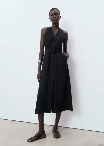 Mango Lyocell Dress With Belt Black