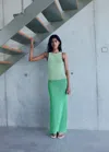 Mango Long Two-tone Crochet Dress Green In Green