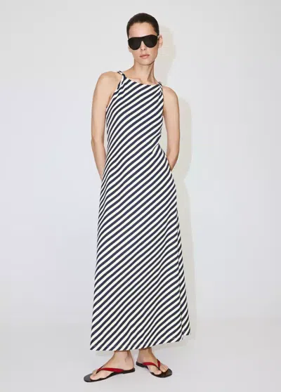 Mango Knit Dress With Draped Straps In Navy