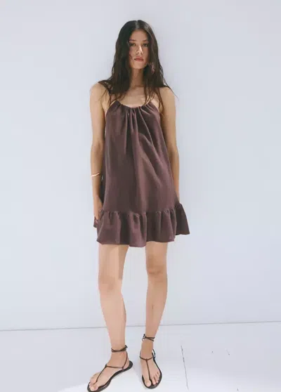 Mango Knit Dress With Gathered Neckline In Wine